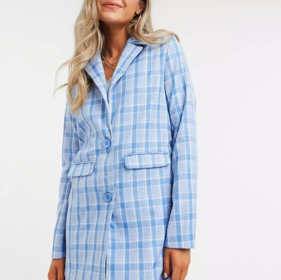 ASOS Heartbreak Longline Blazer in Blue Check US Size 4 NWT NEW - Picture 14 of 17